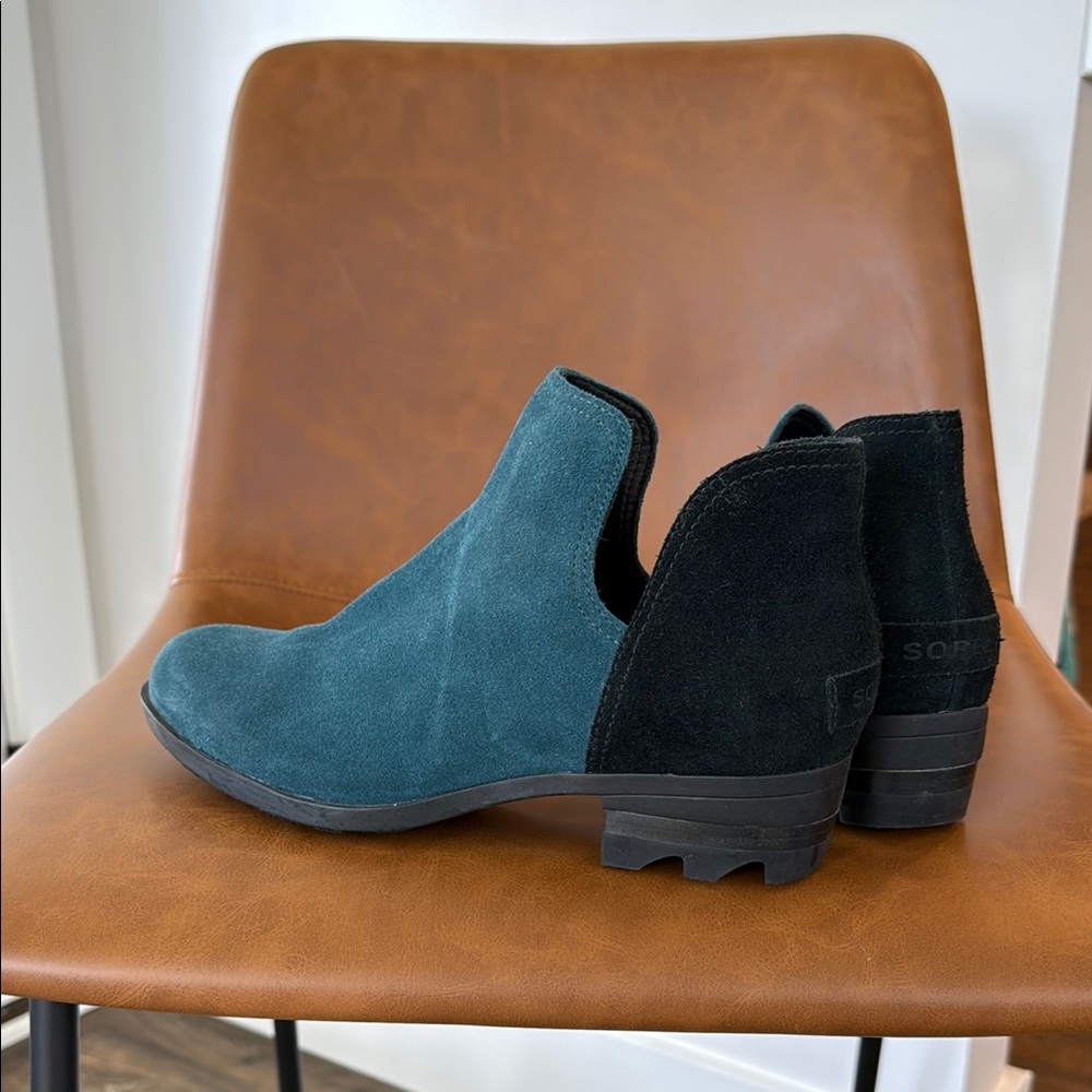 Teal and Black Suede Ankle Boots